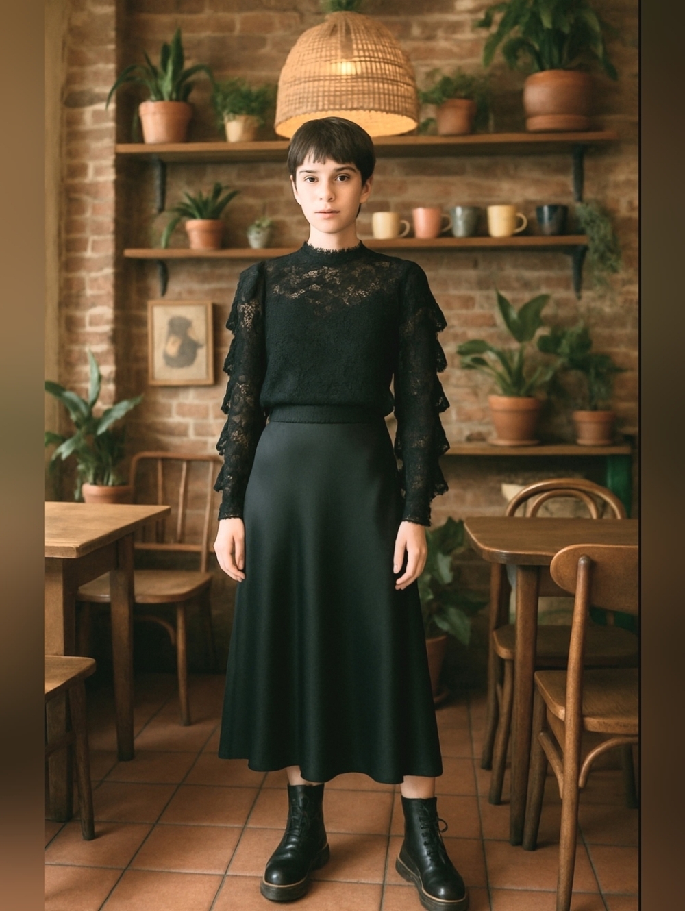 Black Lace Ruffle-Sleeve High-Neck Blouse Gothic Romance Regency